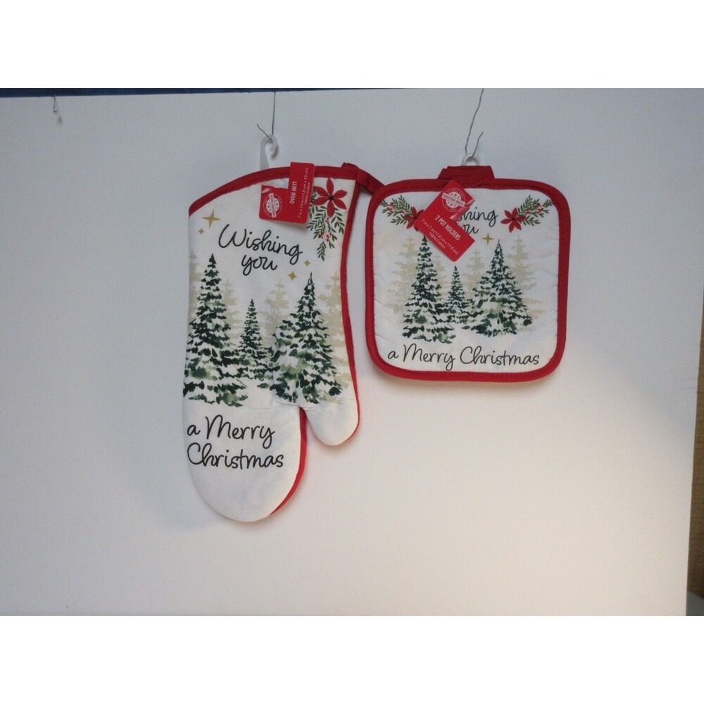 Wishing You a Merry Christmas Oven Mitt, 2 Potholders